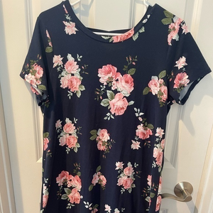 Womens Floral Swing Dress with‎ Back Cut Out